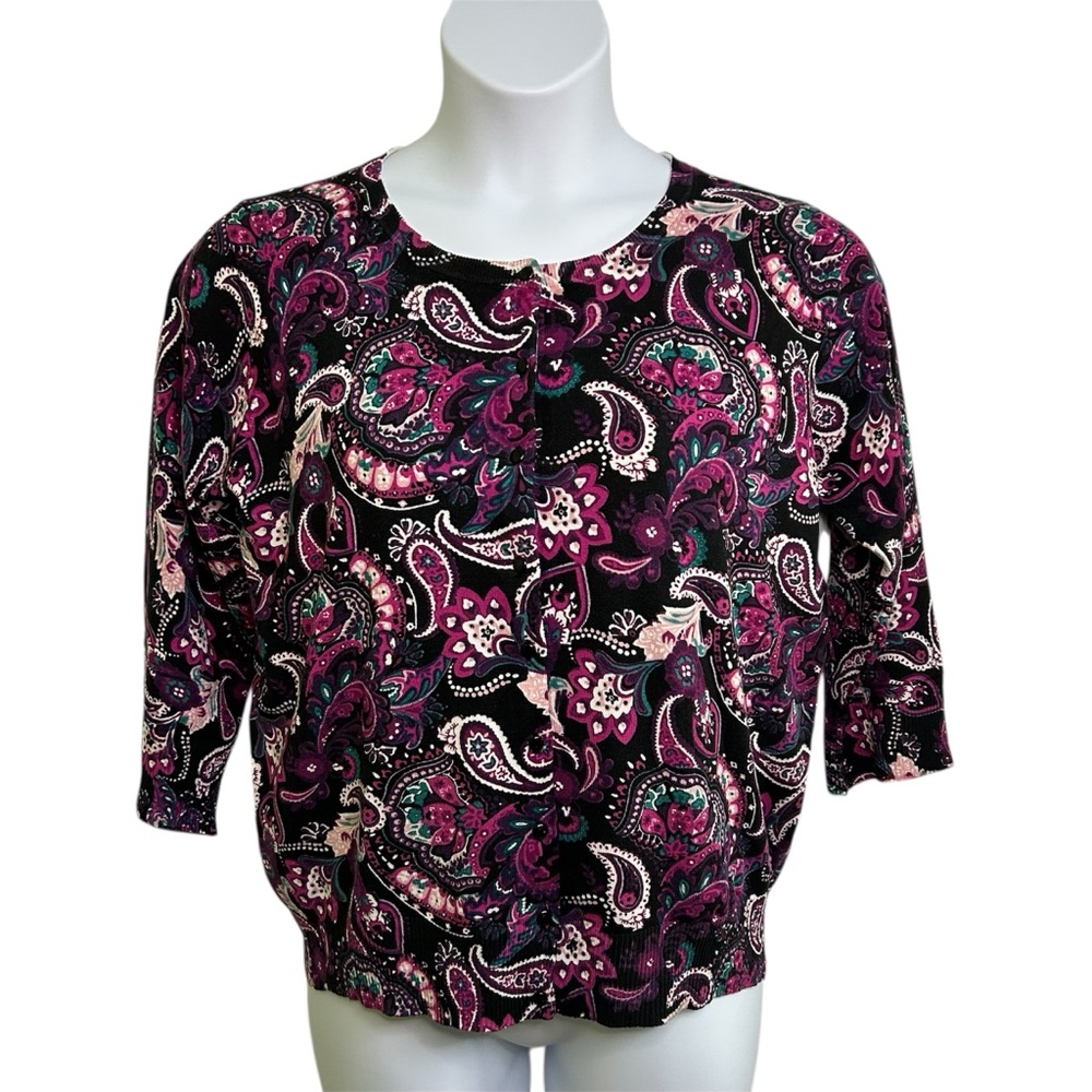 NWT Grace Elements Women’s Paisley Print Cardigan 3/4 Sleeves Business Sz XLarge